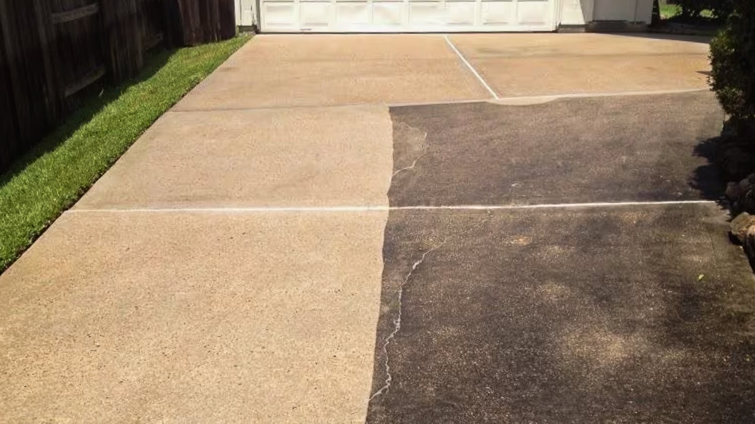 Driveway pressure washing before and after cleaning results